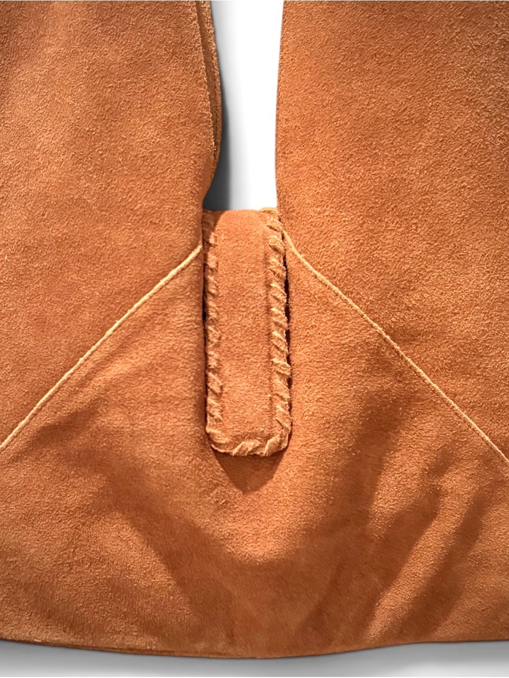 HAUTE HIPPIE STYLE Triangle Hobo Shoulder Bag 100% Genuine Suede Camel NWT Boho - Picture 6 of 16